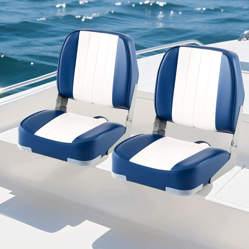 2-Pack Boat Seats Folding Low Back Boat Chairs Waterproof PVC Leather Cabin Seating by DirectDeals