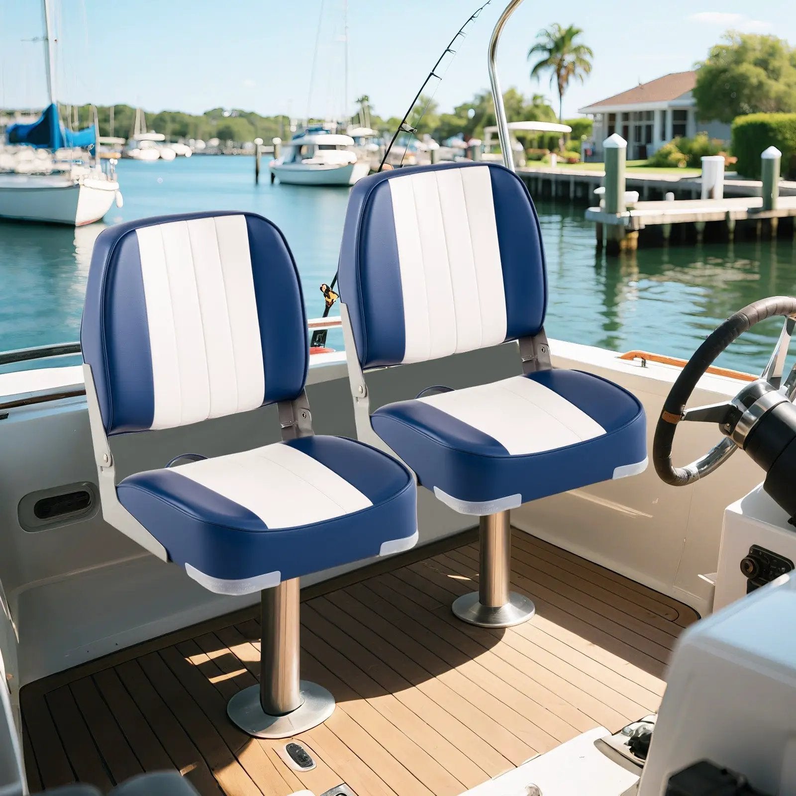2-Pack Boat Seats Folding Low Back Boat Chairs Waterproof PVC Leather Cabin Seating by DirectDeals