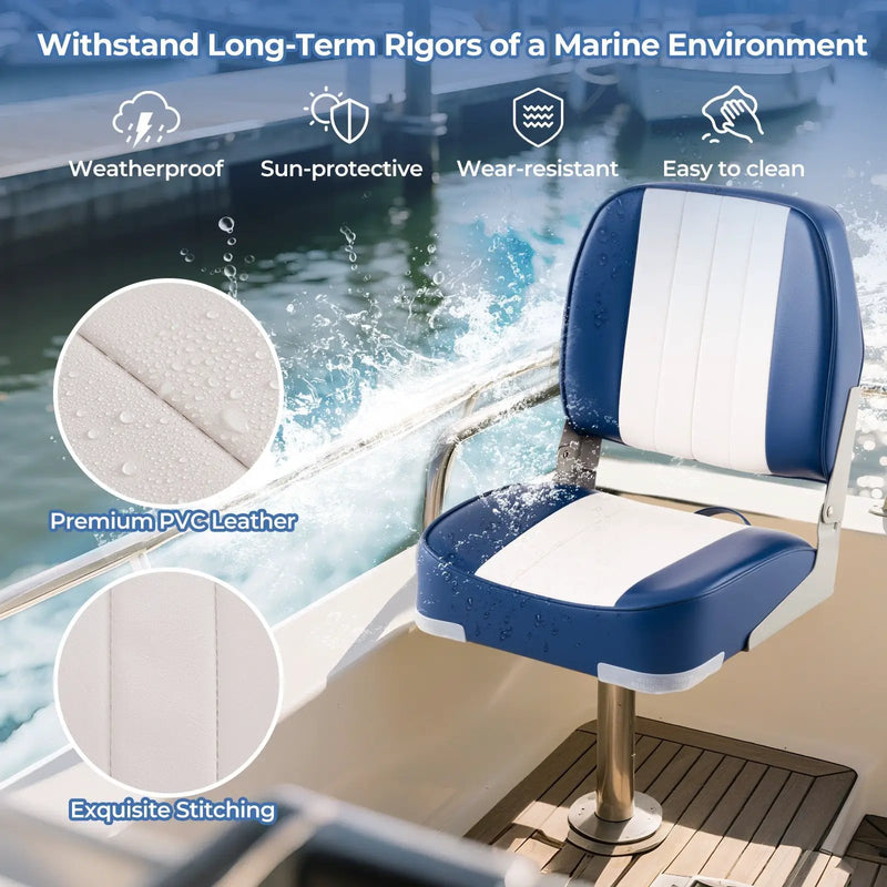 2-Pack Boat Seats Folding Low Back Boat Chairs Waterproof PVC Leather Cabin Seating by DirectDeals