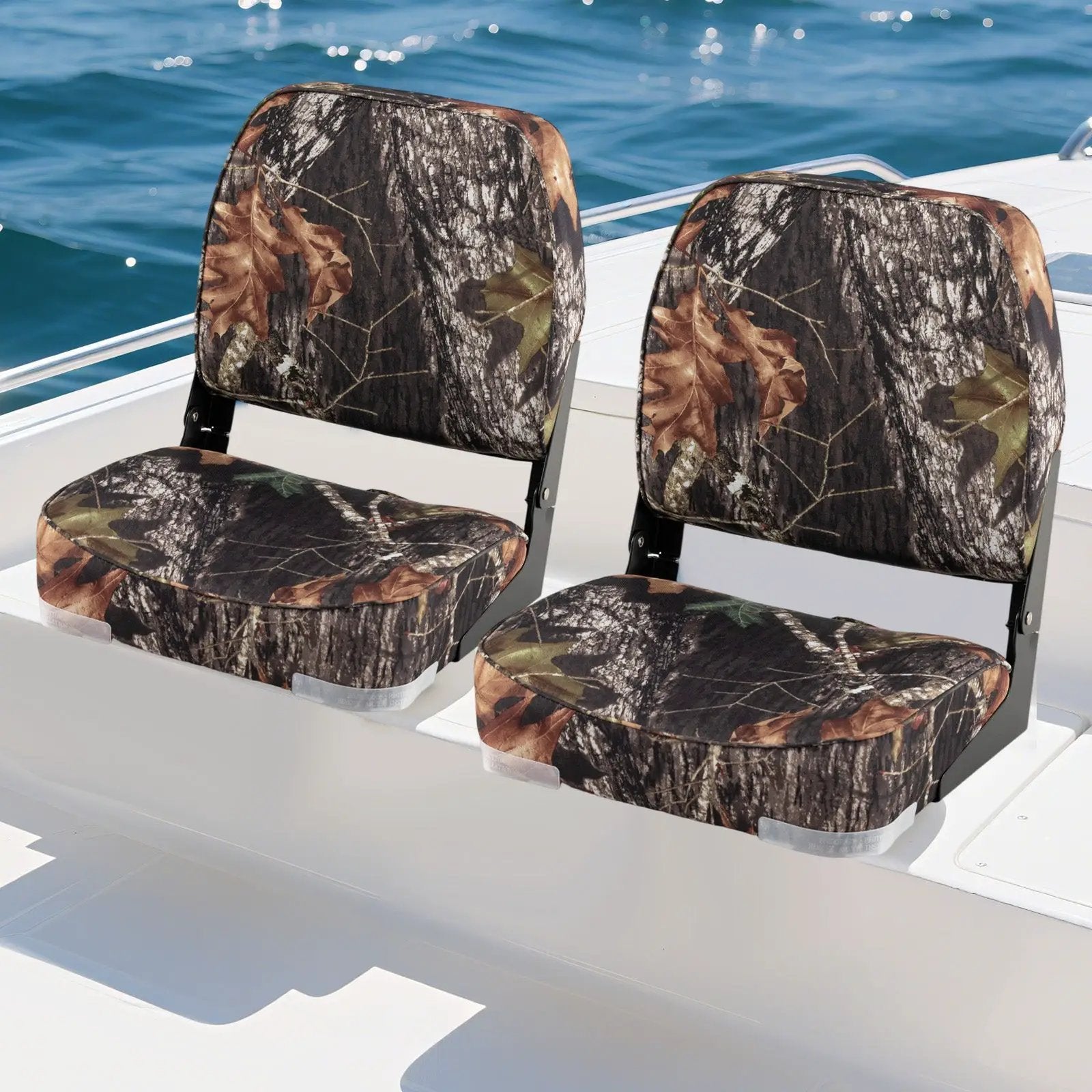2-Pack Boat Seats Folding Low Back Boat Chairs Waterproof PVC Leather Cabin Seating by DirectDeals