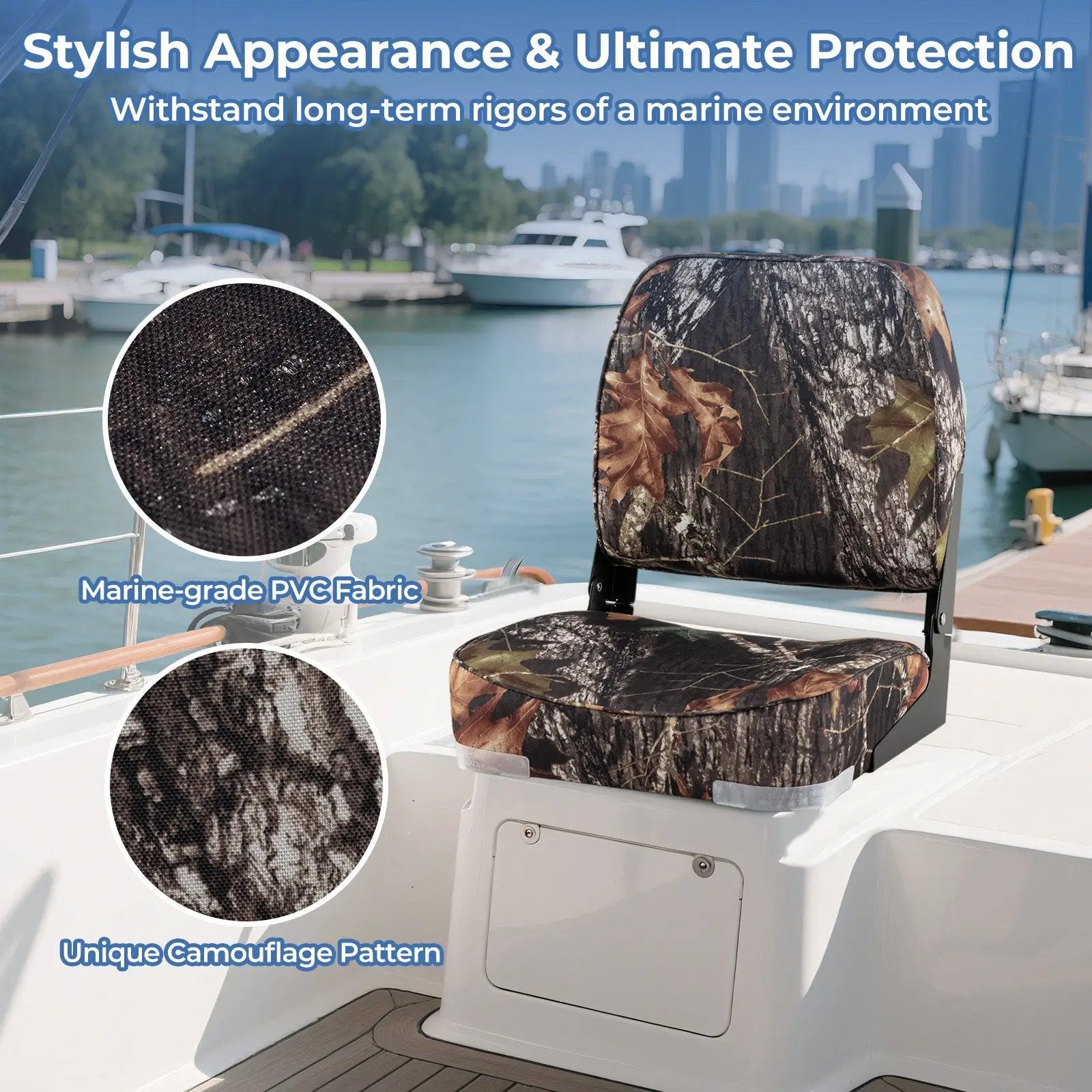 2-Pack Boat Seats Folding Low Back Boat Chairs Waterproof PVC Leather Cabin Seating by DirectDeals