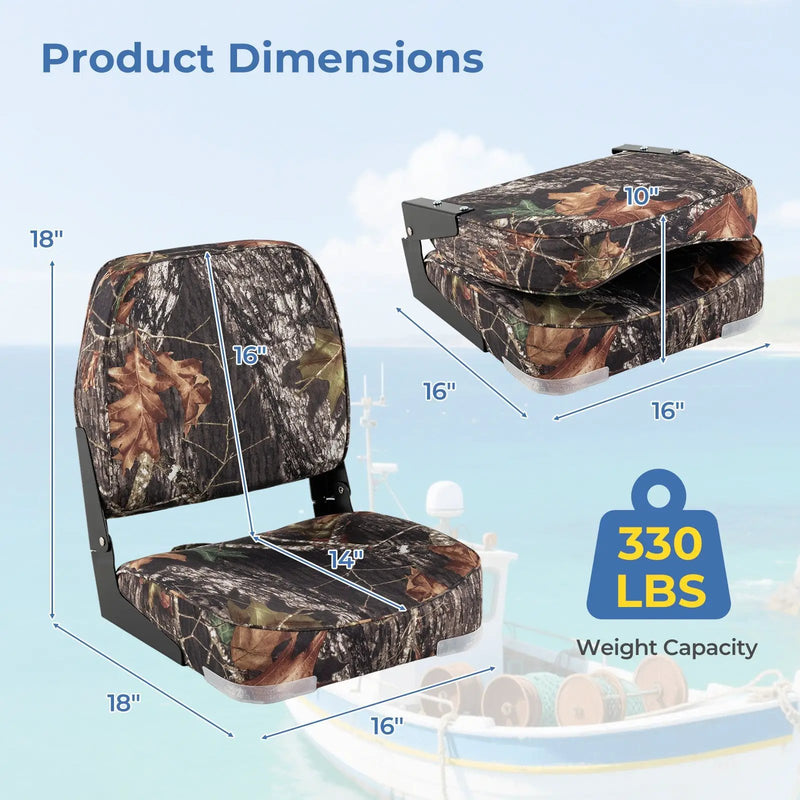 2-Pack Boat Seats Folding Low Back Boat Chairs Waterproof PVC Leather Cabin Seating by DirectDeals
