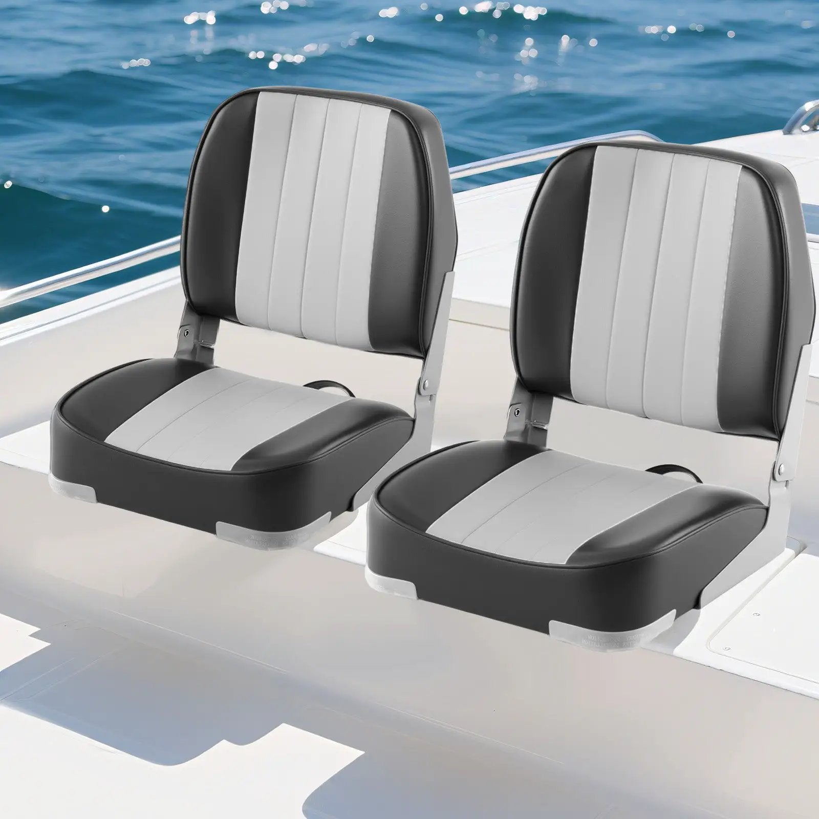 2-Pack Boat Seats Folding Low Back Boat Chairs Waterproof PVC Leather Cabin Seating by DirectDeals