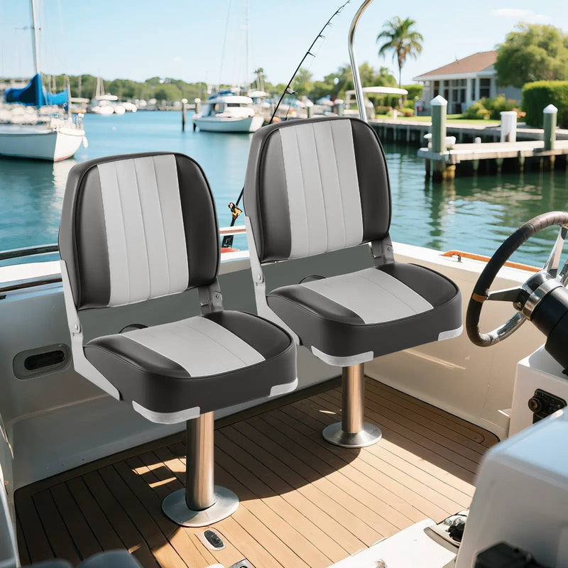 2-Pack Boat Seats Folding Low Back Boat Chairs Waterproof PVC Leather Cabin Seating by DirectDeals