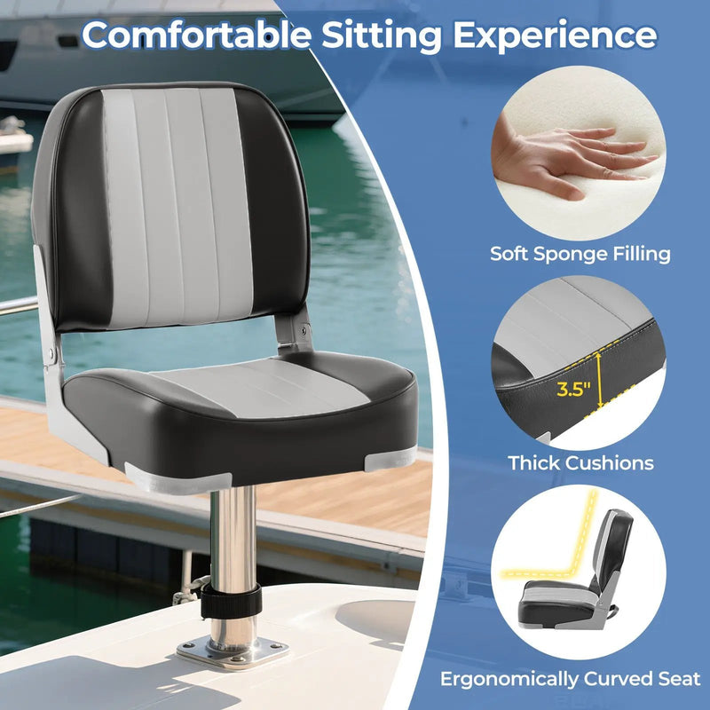 2-Pack Boat Seats Folding Low Back Boat Chairs Waterproof PVC Leather Cabin Seating by DirectDeals
