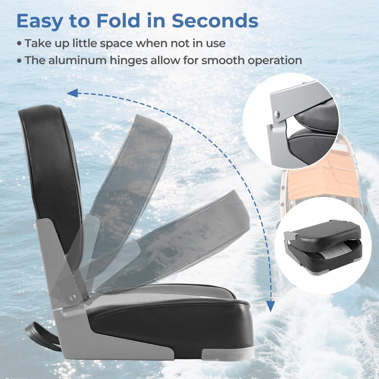2-Pack Boat Seats Folding Low Back Boat Chairs Waterproof PVC Leather Cabin Seating by DirectDeals