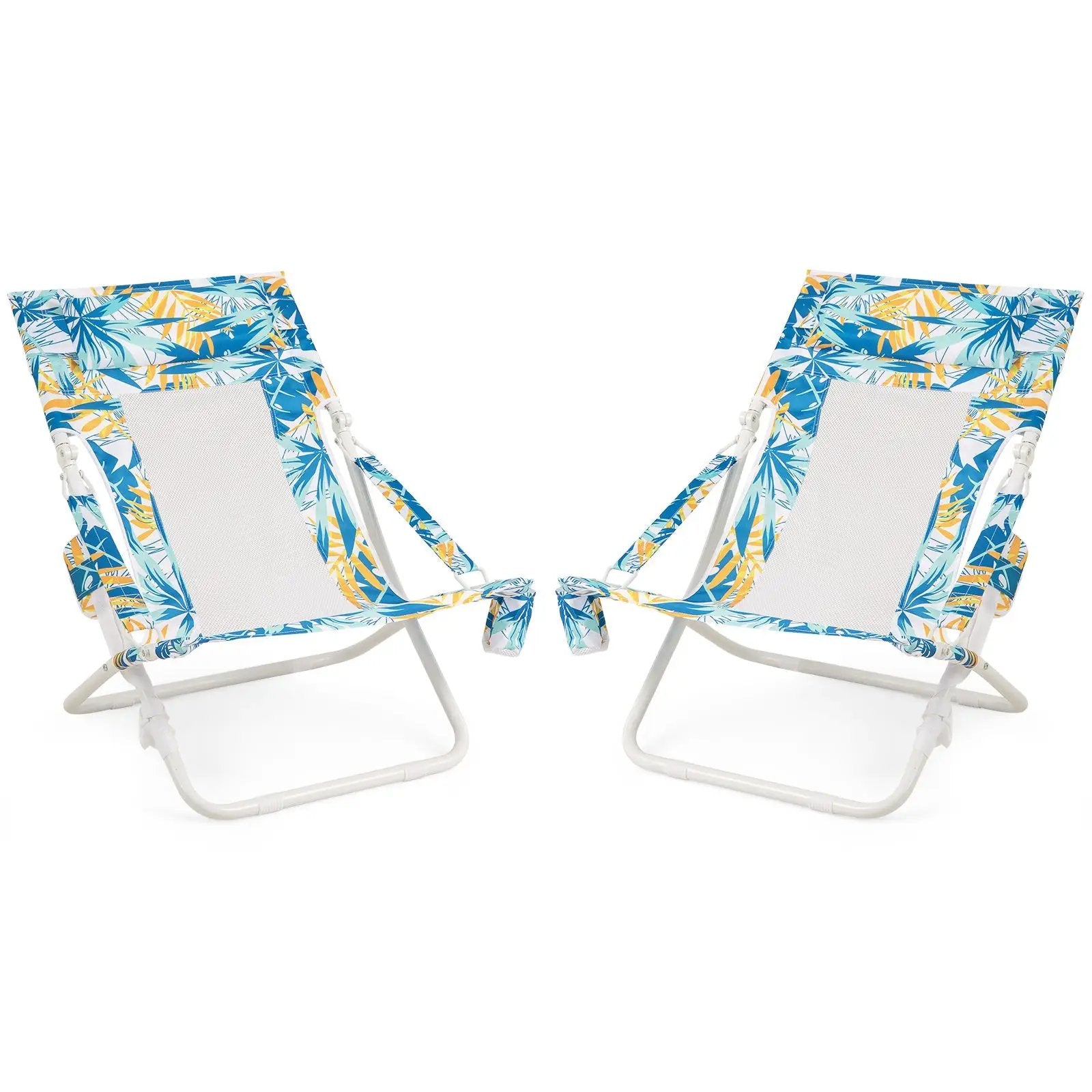Folding Low Beach Chair Set of 2 Patio Sling Chairs with Padded Head Pillow by DirectDeals