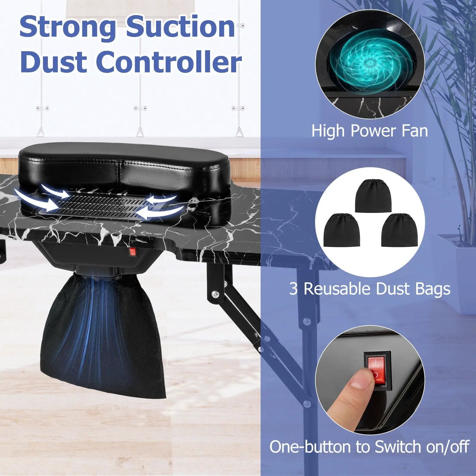 Folding Manicure Nail Table with Electric Dust Collector by DirectDeals