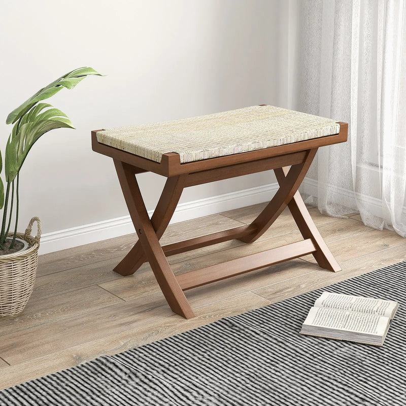 Folding Natural Rattan Ottoman with Hand-woven Seat by DirectDeals