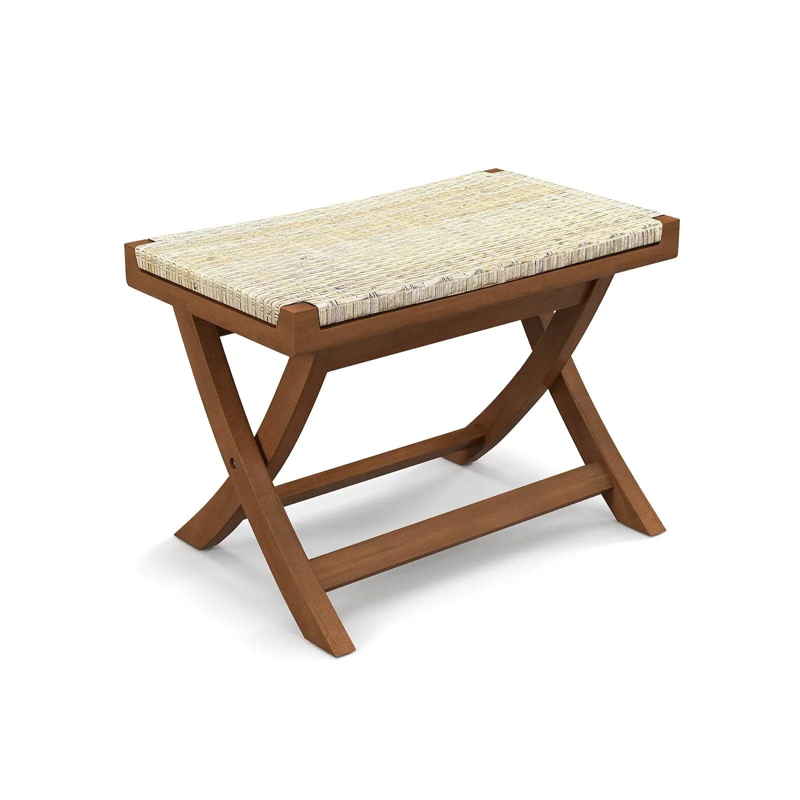 Folding Natural Rattan Ottoman with Hand-woven Seat by DirectDeals