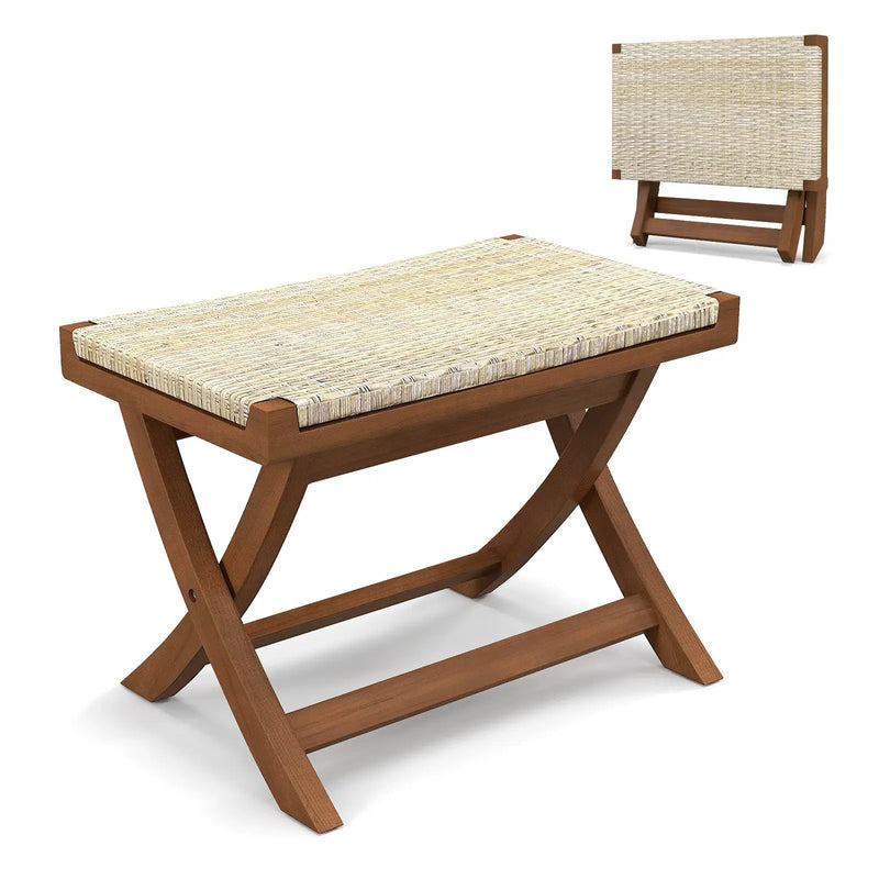 Folding Natural Rattan Ottoman with Hand-woven Seat by DirectDeals