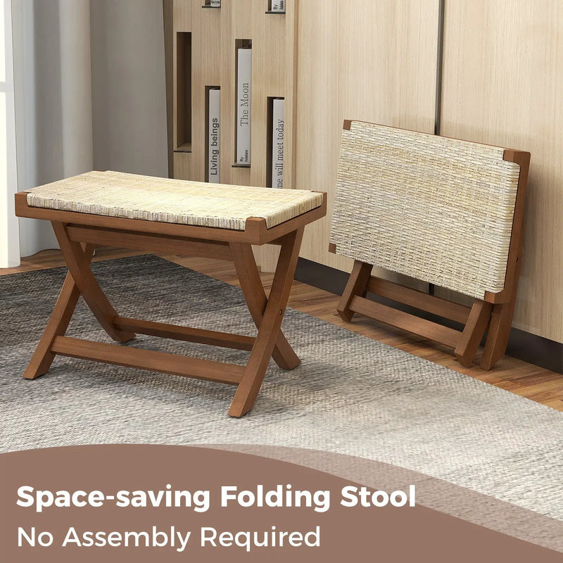 Folding Natural Rattan Ottoman with Hand-woven Seat by DirectDeals