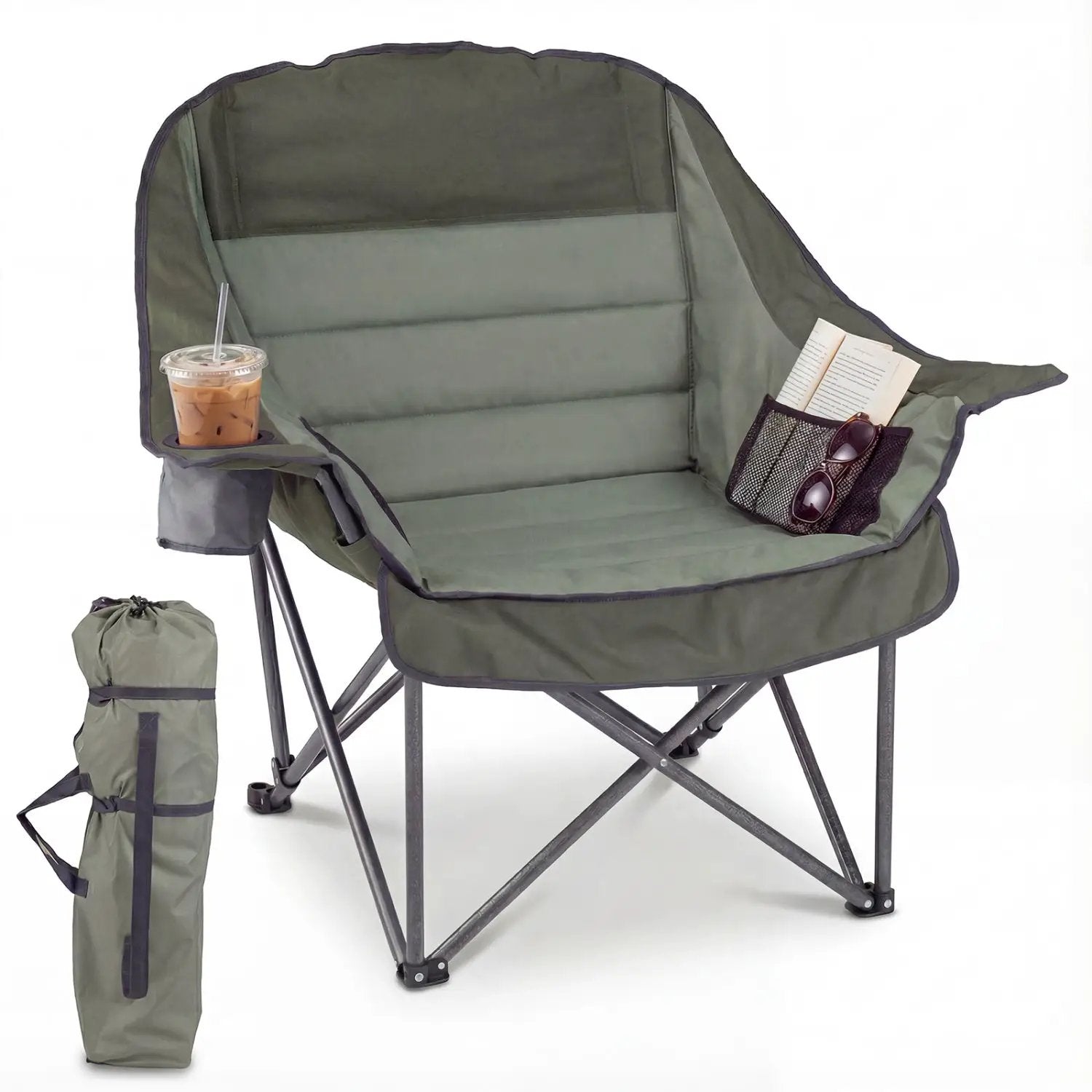 Folding Oversized Camping Chair with Side Pockets and Cup Holder by DirectDeals