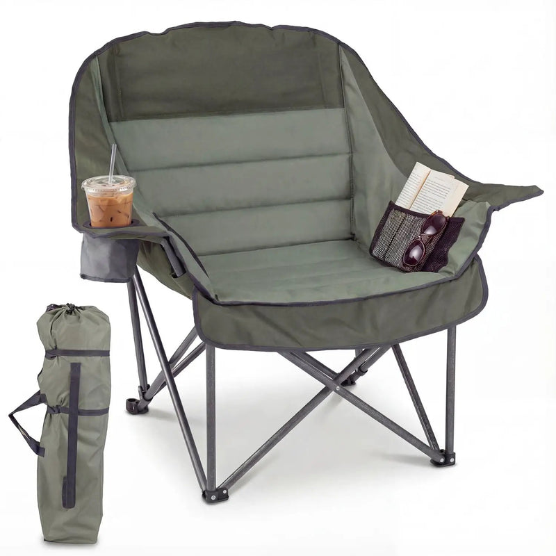 Folding Oversized Camping Chair with Side Pockets and Cup Holder by DirectDeals