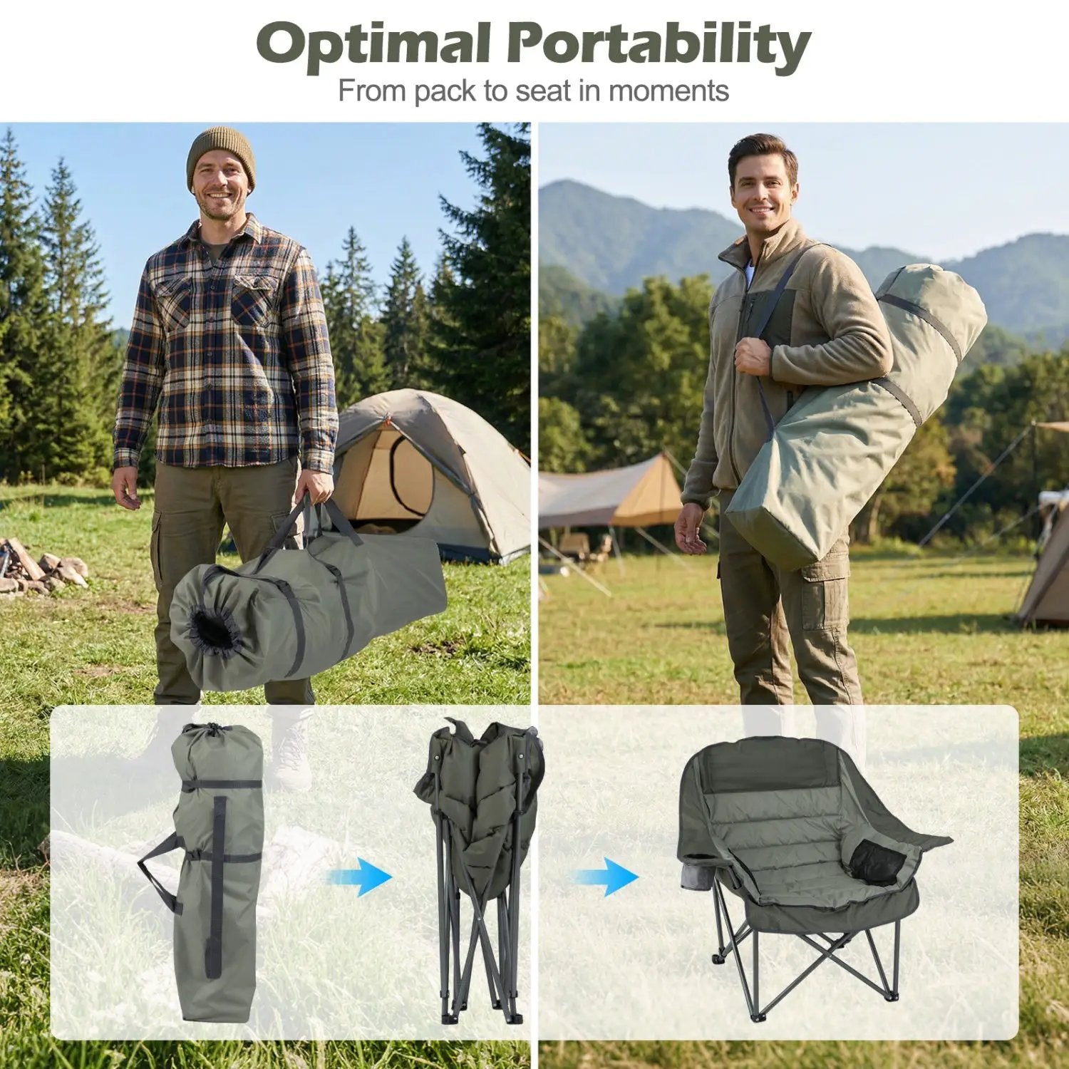 Folding Oversized Camping Chair with Side Pockets and Cup Holder by DirectDeals