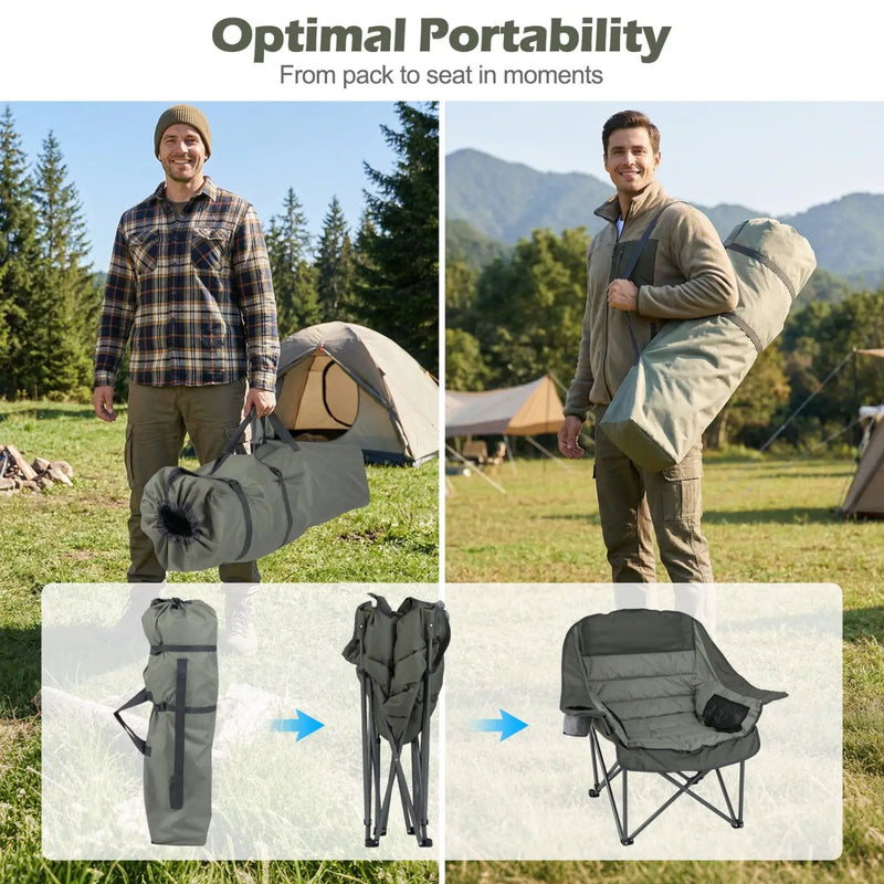 Folding Oversized Camping Chair with Side Pockets and Cup Holder by DirectDeals