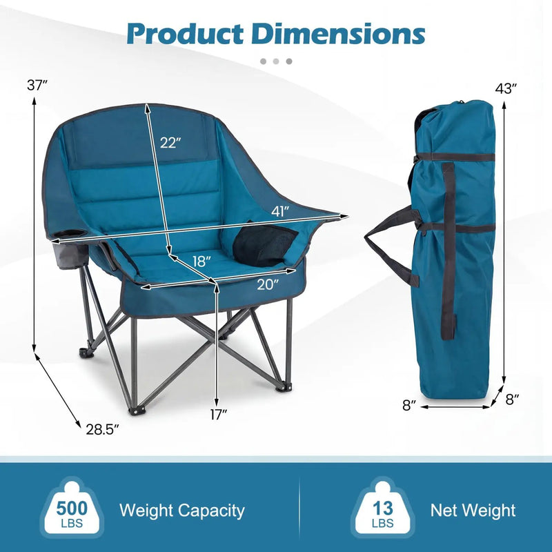 Folding Oversized Camping Chair with Side Pockets and Cup Holder by DirectDeals