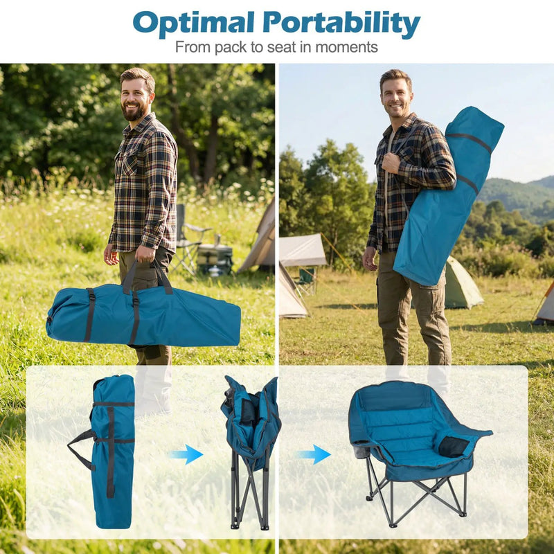 Folding Oversized Camping Chair with Side Pockets and Cup Holder by DirectDeals