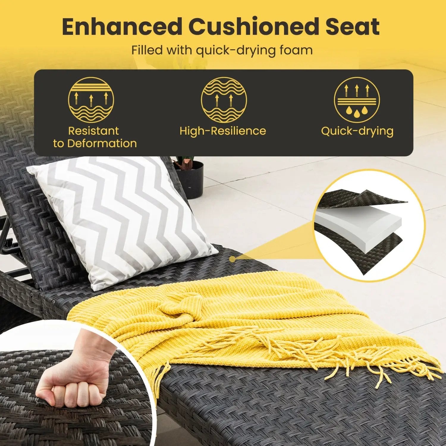 Folding Rattan Chaise Lounge Set of 2 with Adjustable Backrest by DirectDeals