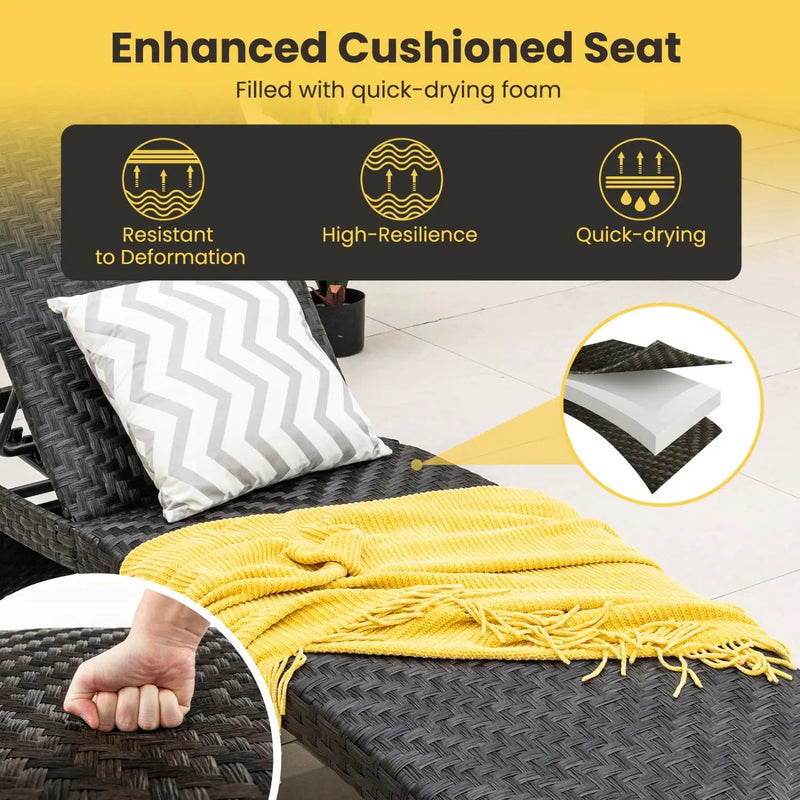 Folding Rattan Chaise Lounge Set of 2 with Adjustable Backrest by DirectDeals
