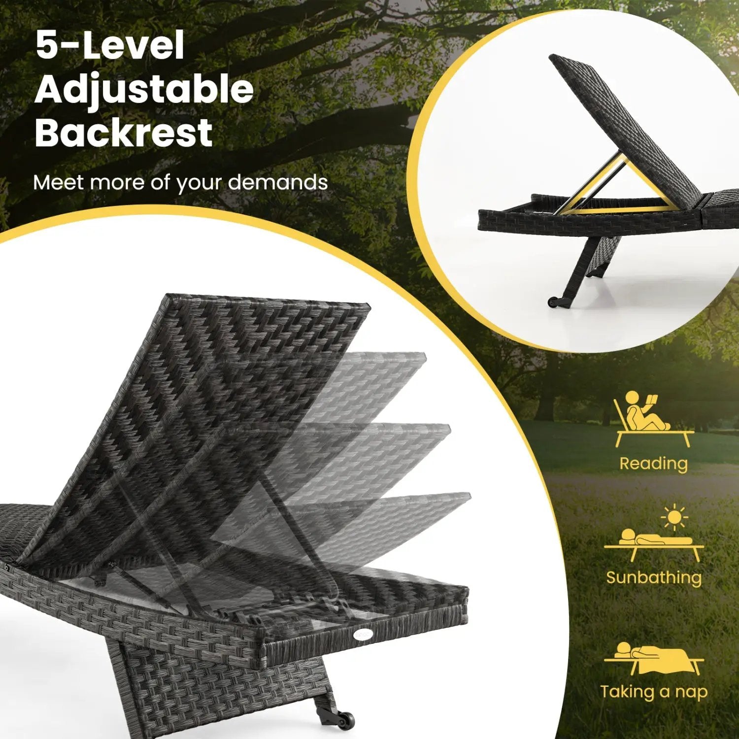 Folding Rattan Chaise Lounge Set of 2 with Adjustable Backrest by DirectDeals
