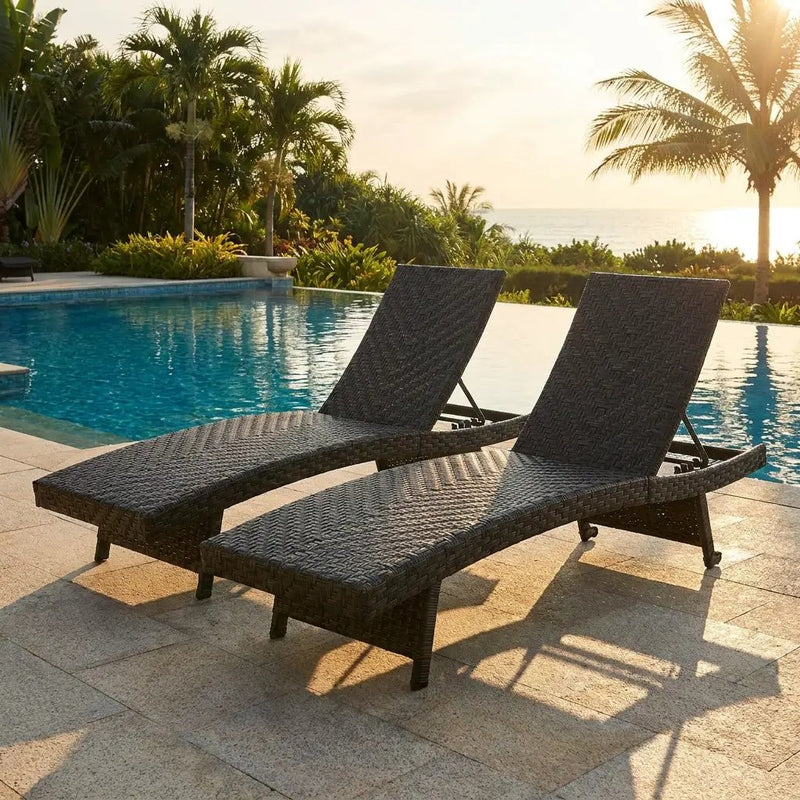 Folding Rattan Chaise Lounge Set of 2 with Adjustable Backrest by DirectDeals