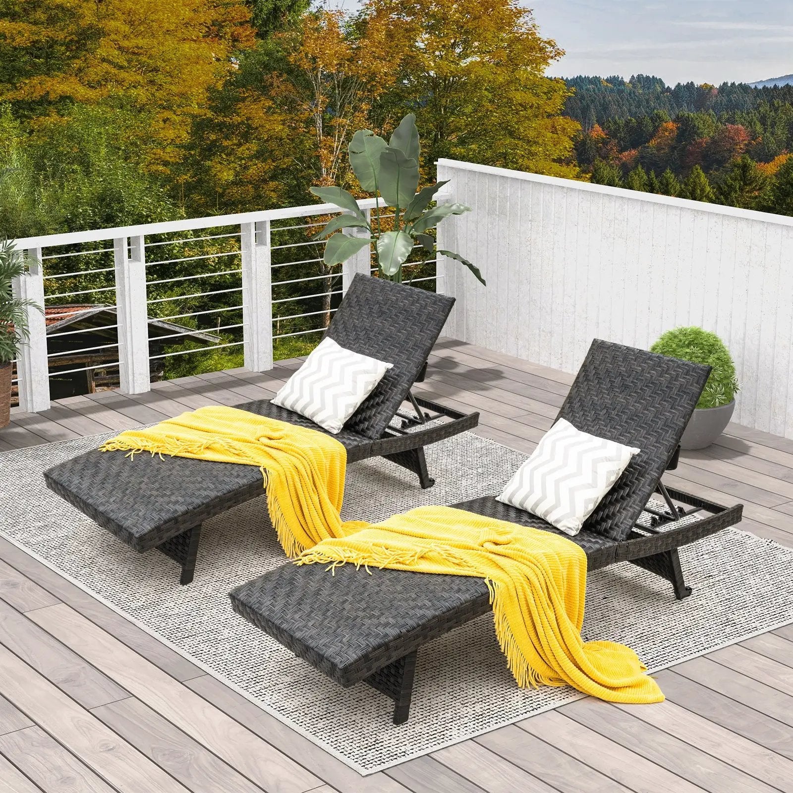 Folding Padded Rattan Patio Chaise Lounge with Adjustable Backrest and Quick Dry Foam All Weather by DirectDeals