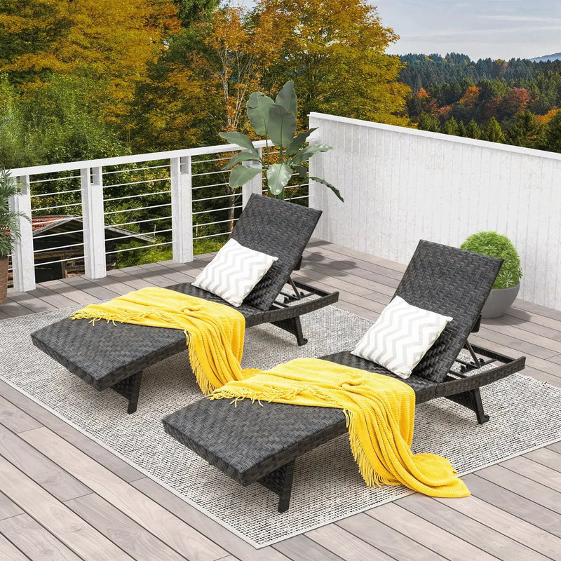 Folding Padded Rattan Patio Chaise Lounge with Adjustable Backrest and Quick Dry Foam All Weather by DirectDeals