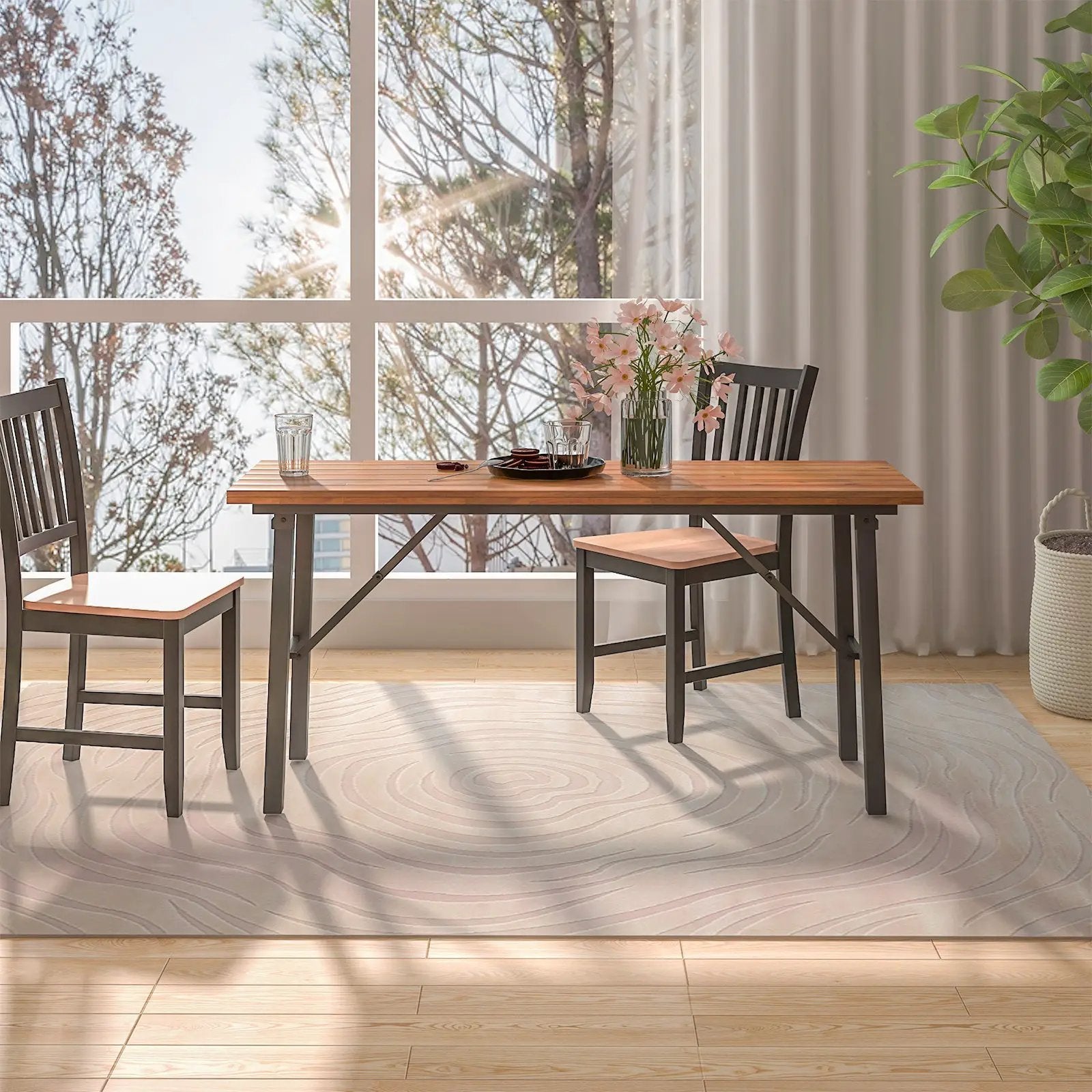 Folding Picnic Table Acacia Wood Dining Table with Metal Frame for Indoor Outdoor Activities by DirectDeals