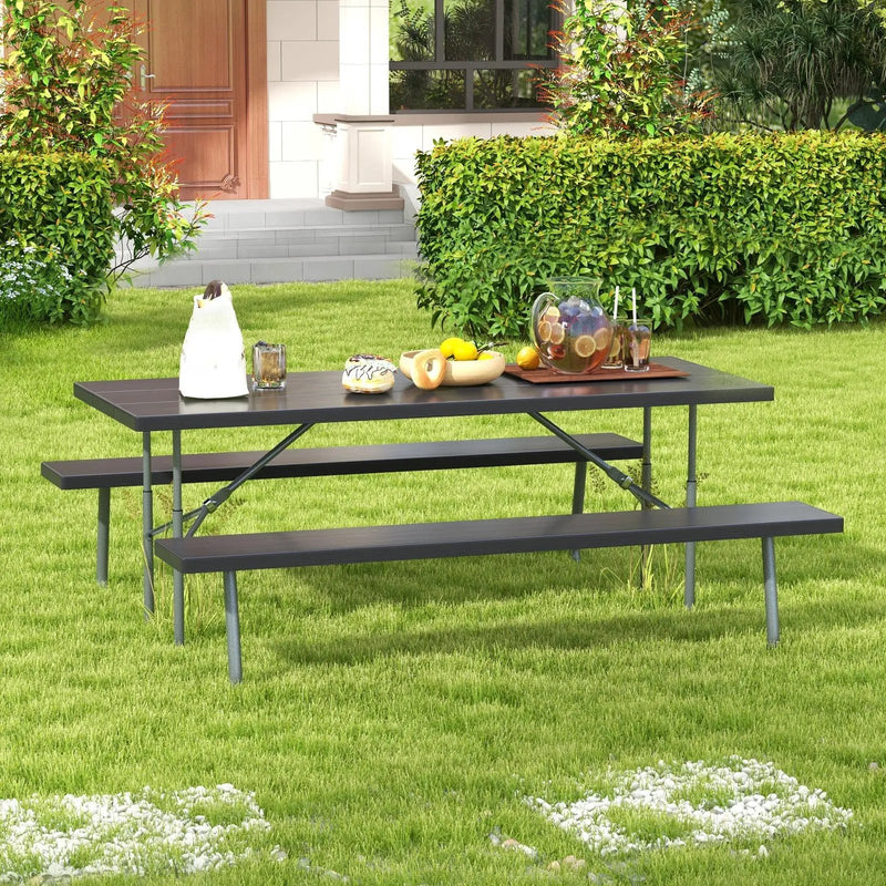 Folding Picnic Table Set with Metal Frame and All-Weather HDPE Tabletop Umbrella Hole by DirectDeals