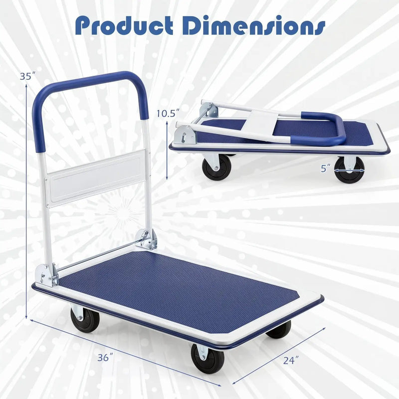 Folding Platform Hand Truck with 4 Wheels - 660 lbs Capacity by DirectDeals