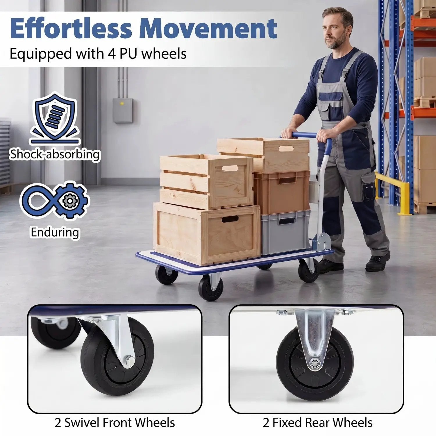 Folding Platform Hand Truck with 4 Wheels - 660 lbs Capacity by DirectDeals