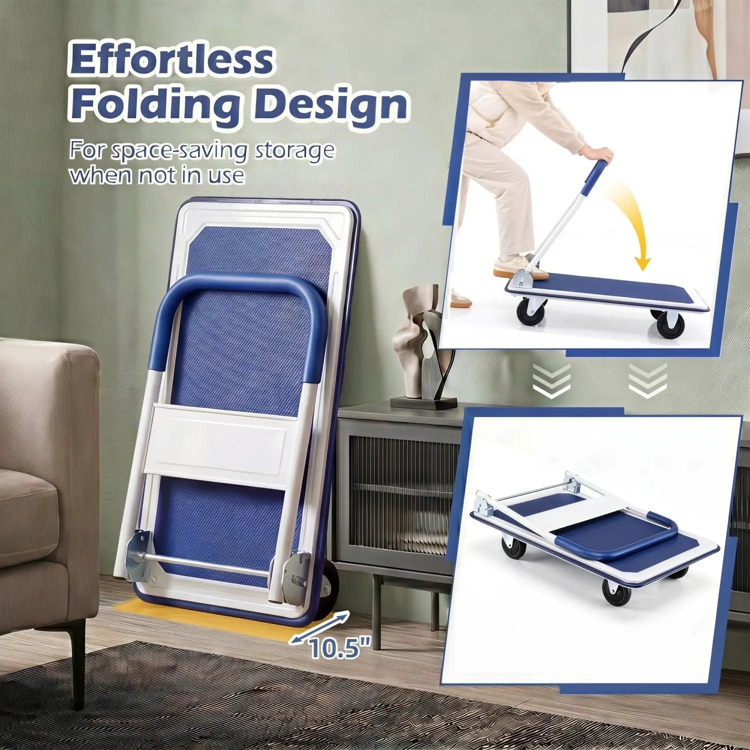 Folding Platform Hand Truck with 4 Wheels - 660 lbs Capacity by DirectDeals