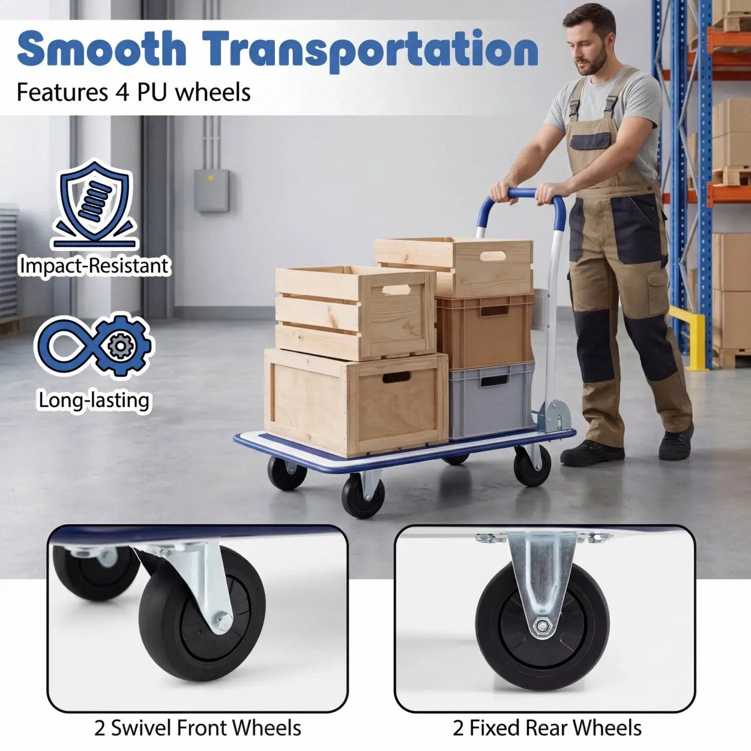 Folding Platform Hand Truck with 4 Wheels - 330 lbs Capacity by DirectDeals