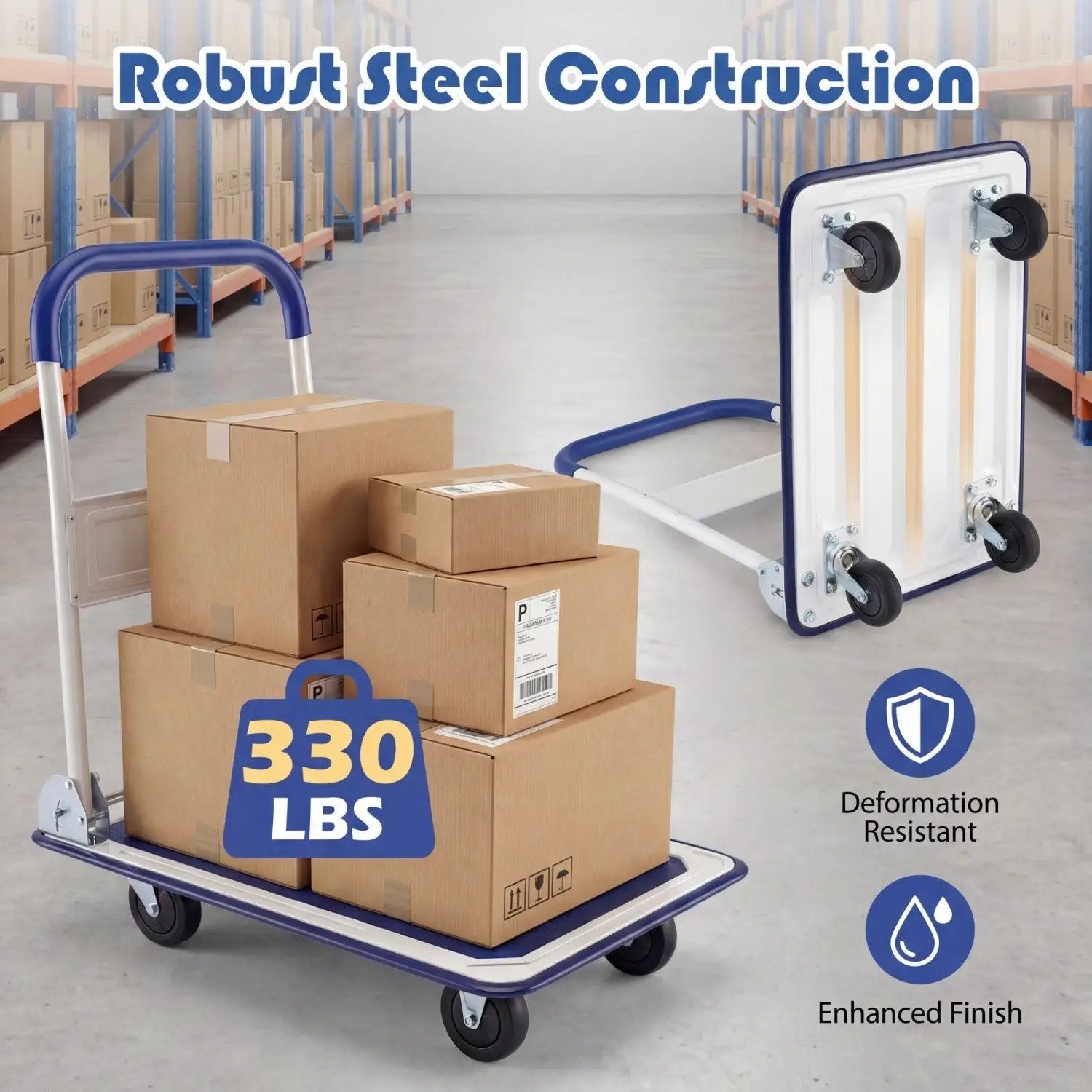 Folding Platform Hand Truck with 4 Wheels - 330 lbs Capacity by DirectDeals