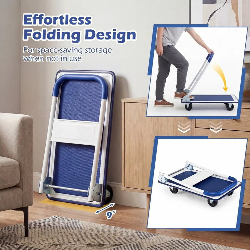 Folding Platform Hand Truck with 4 Wheels - 330 lbs Capacity by DirectDeals