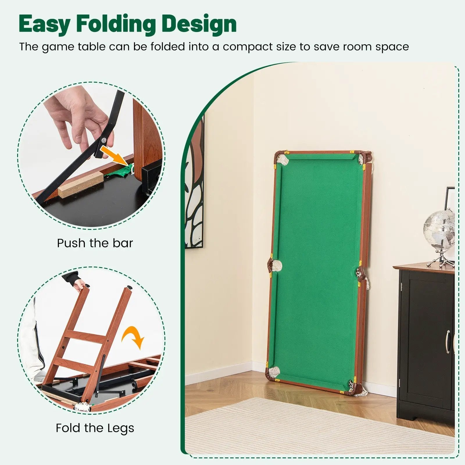Folding Portable Billiards Table Game Set with Adjustable Foot Levelers by DirectDeals