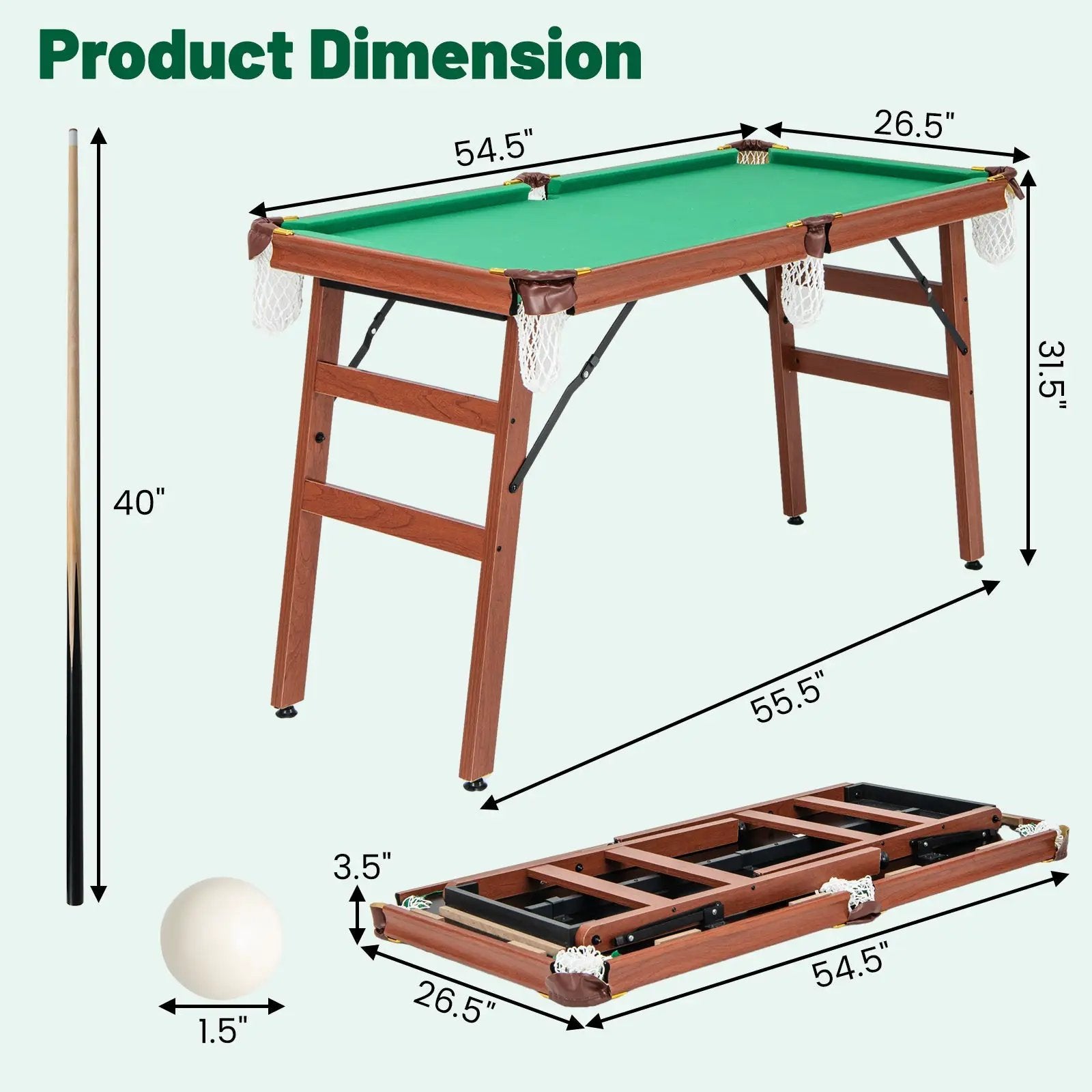 Folding Portable Billiards Table Game Set with Adjustable Foot Levelers by DirectDeals