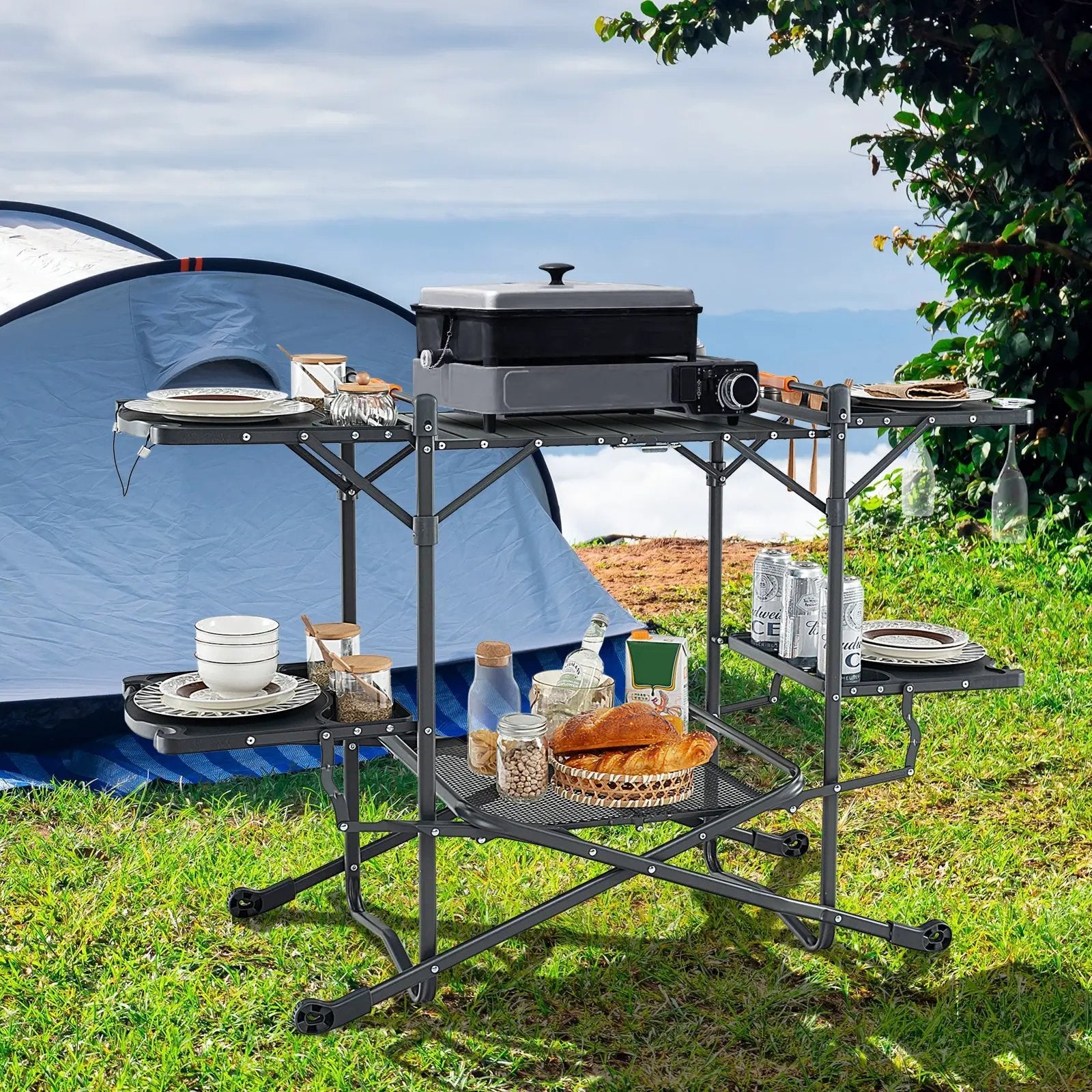 Folding Portable Outdoor Cook Station with Heat-Resistant Aluminum Tabletop by DirectDeals