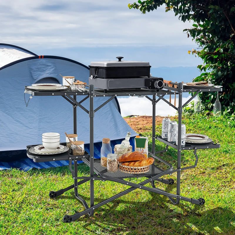 Folding Portable Outdoor Cook Station with Heat-Resistant Aluminum Tabletop by DirectDeals