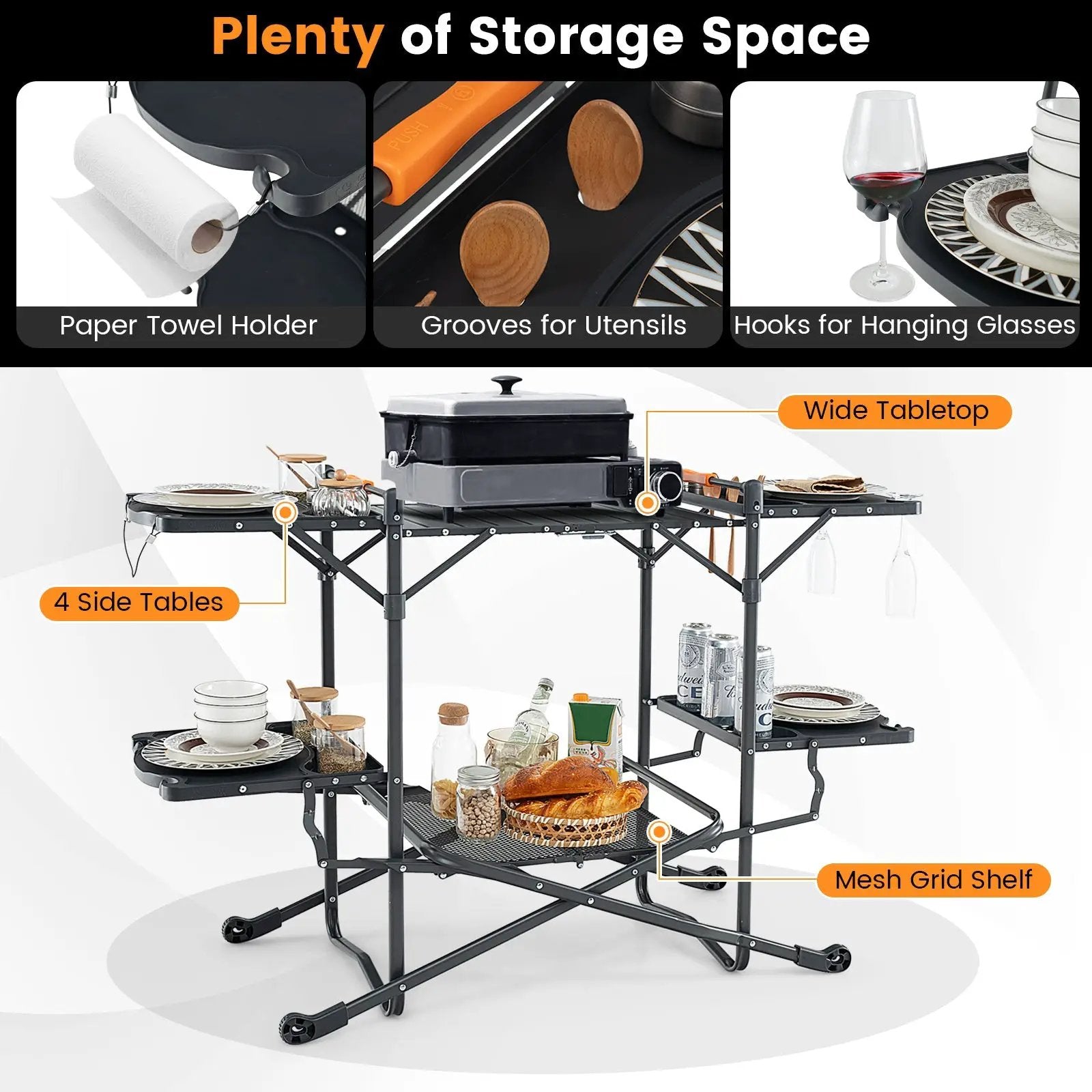 Folding Portable Outdoor Cook Station with Heat-Resistant Aluminum Tabletop by DirectDeals