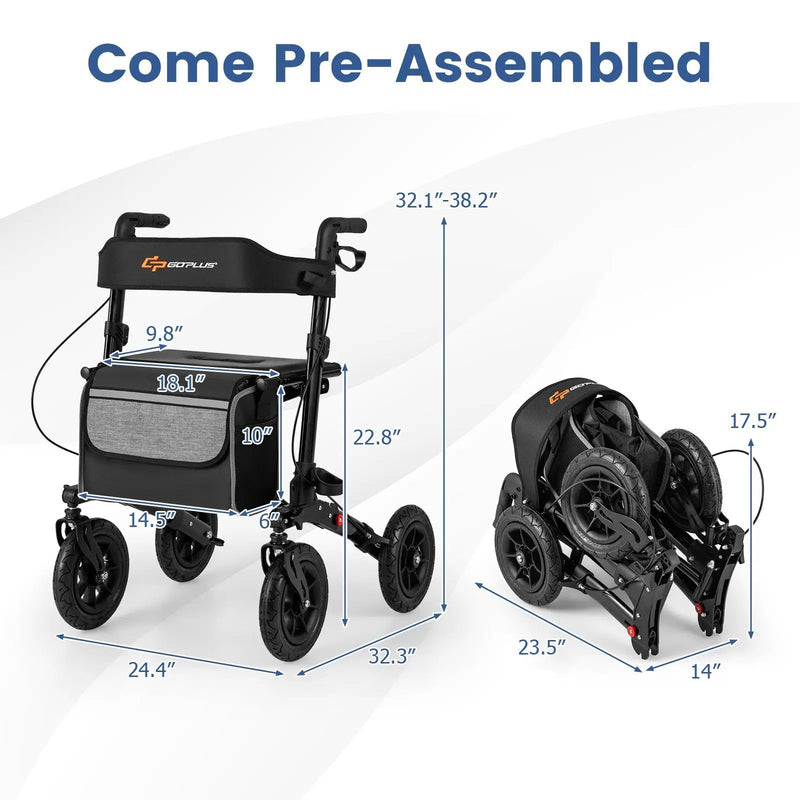 Folding Rollator Walker for Seniors with Seat for All Terrain by DirectDeals