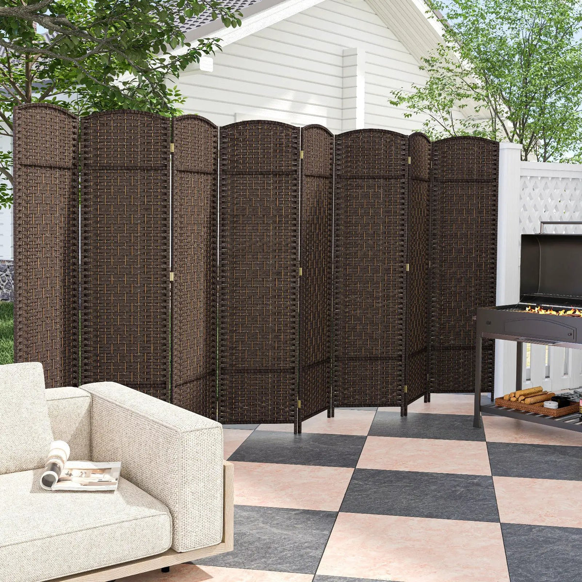 8-Panel Folding Room Divider with Hand-Woven Texture and Solid Wood Frame, photo 3 of 16