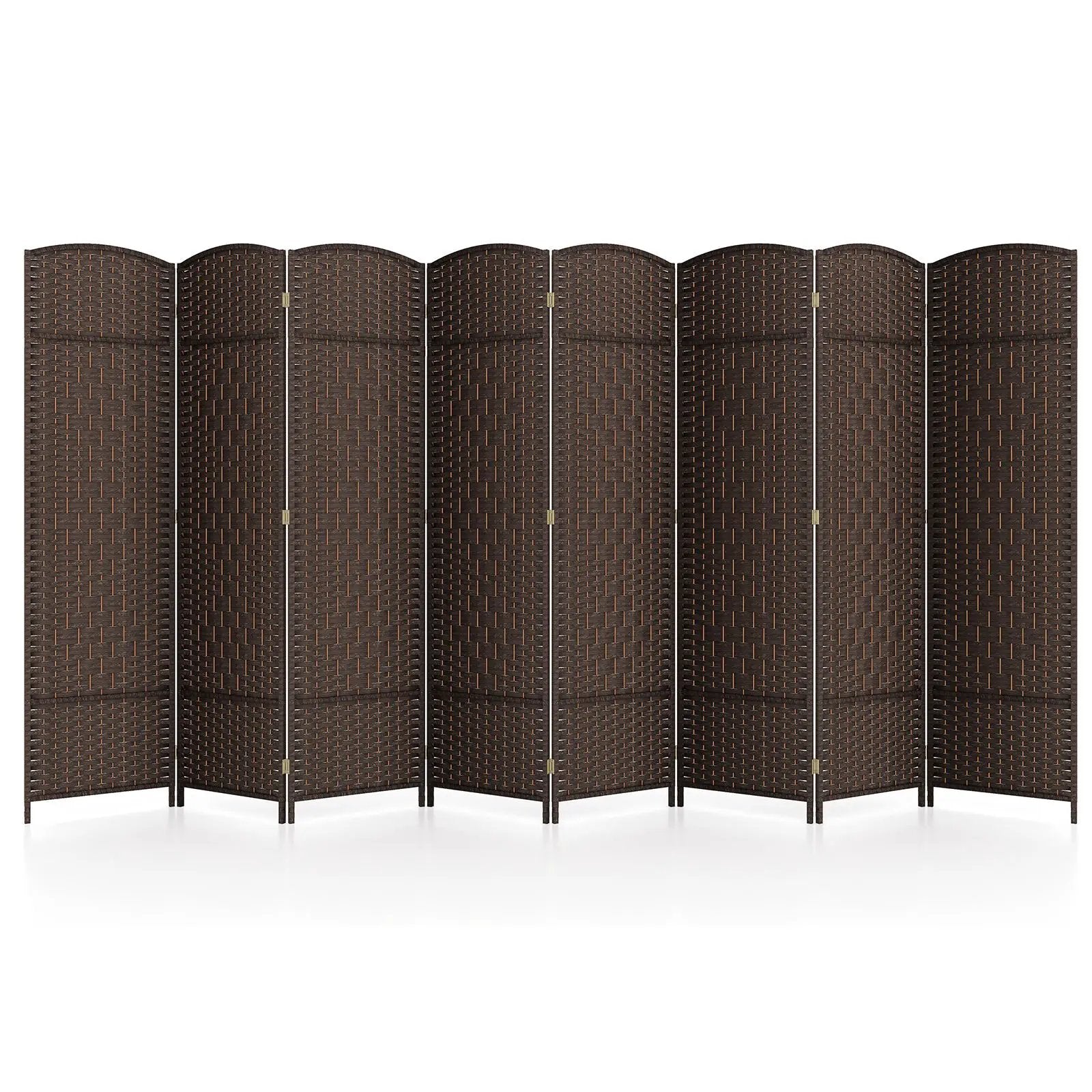 8-Panel Folding Room Divider with Hand-Woven Texture and Solid Wood Frame by DirectDeals