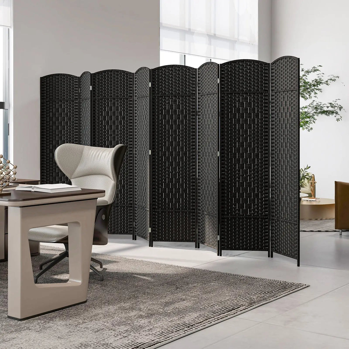 8-Panel Folding Room Divider with Hand-Woven Texture and Solid Wood Frame, photo 10 of 16