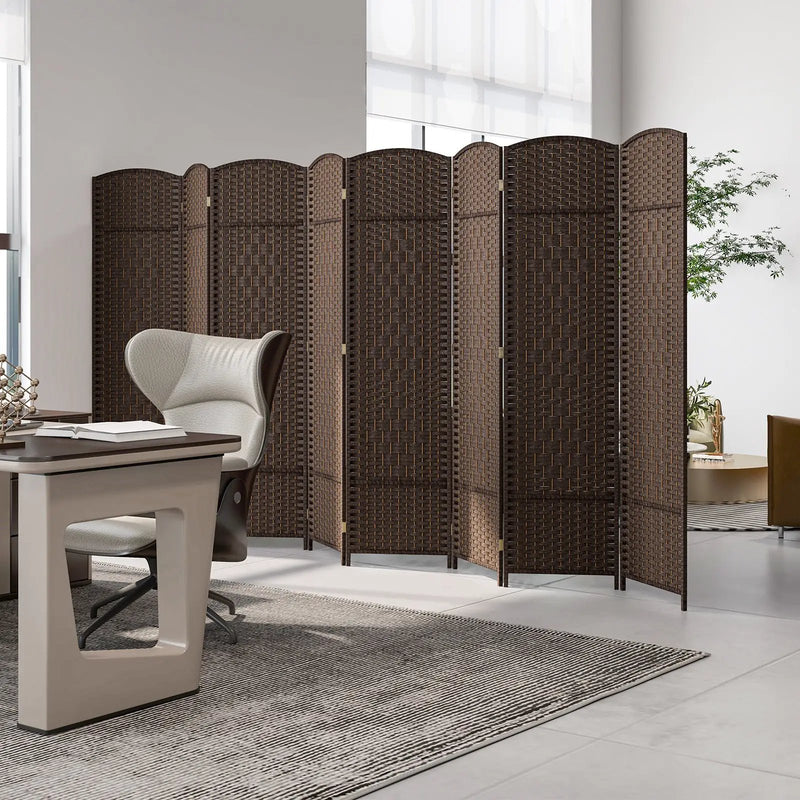 8-Panel Folding Room Divider with Hand-Woven Texture and Solid Wood Frame by DirectDeals