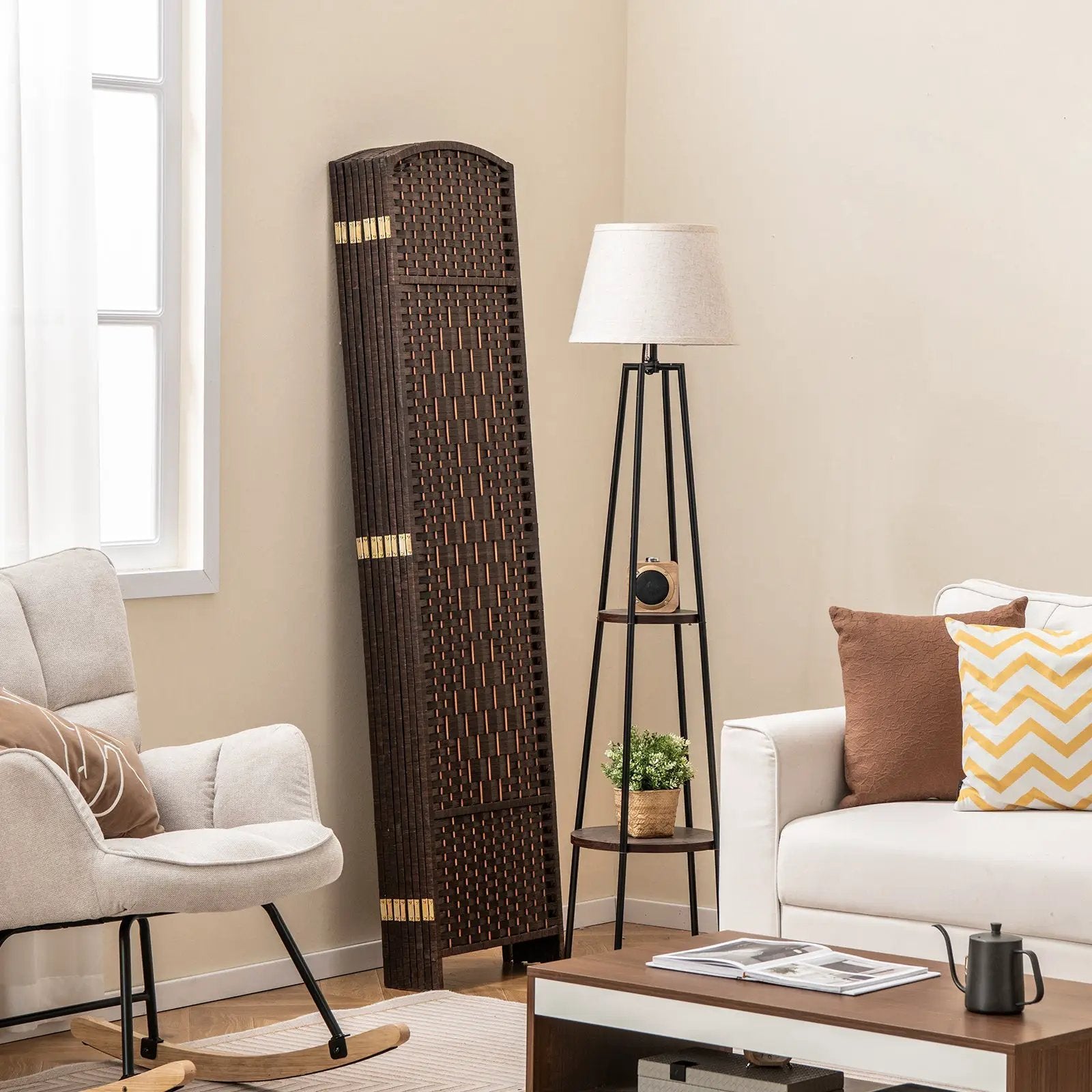 8-Panel Folding Room Divider with Hand-Woven Texture and Solid Wood Frame by DirectDeals