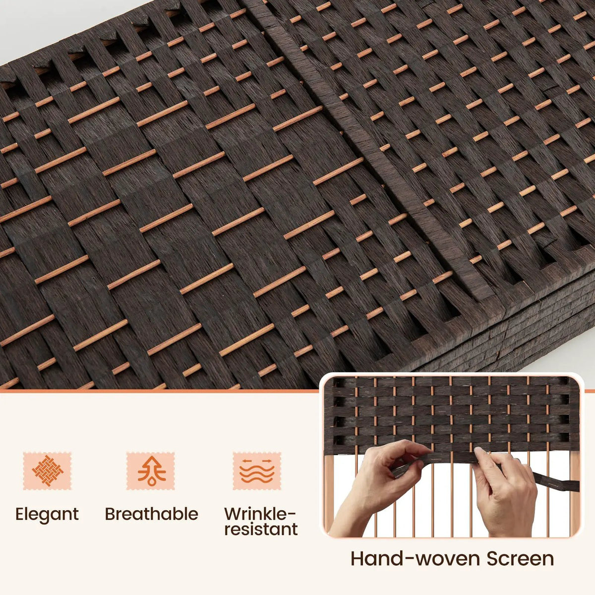 8-Panel Folding Room Divider with Hand-Woven Texture and Solid Wood Frame, photo 15 of 16