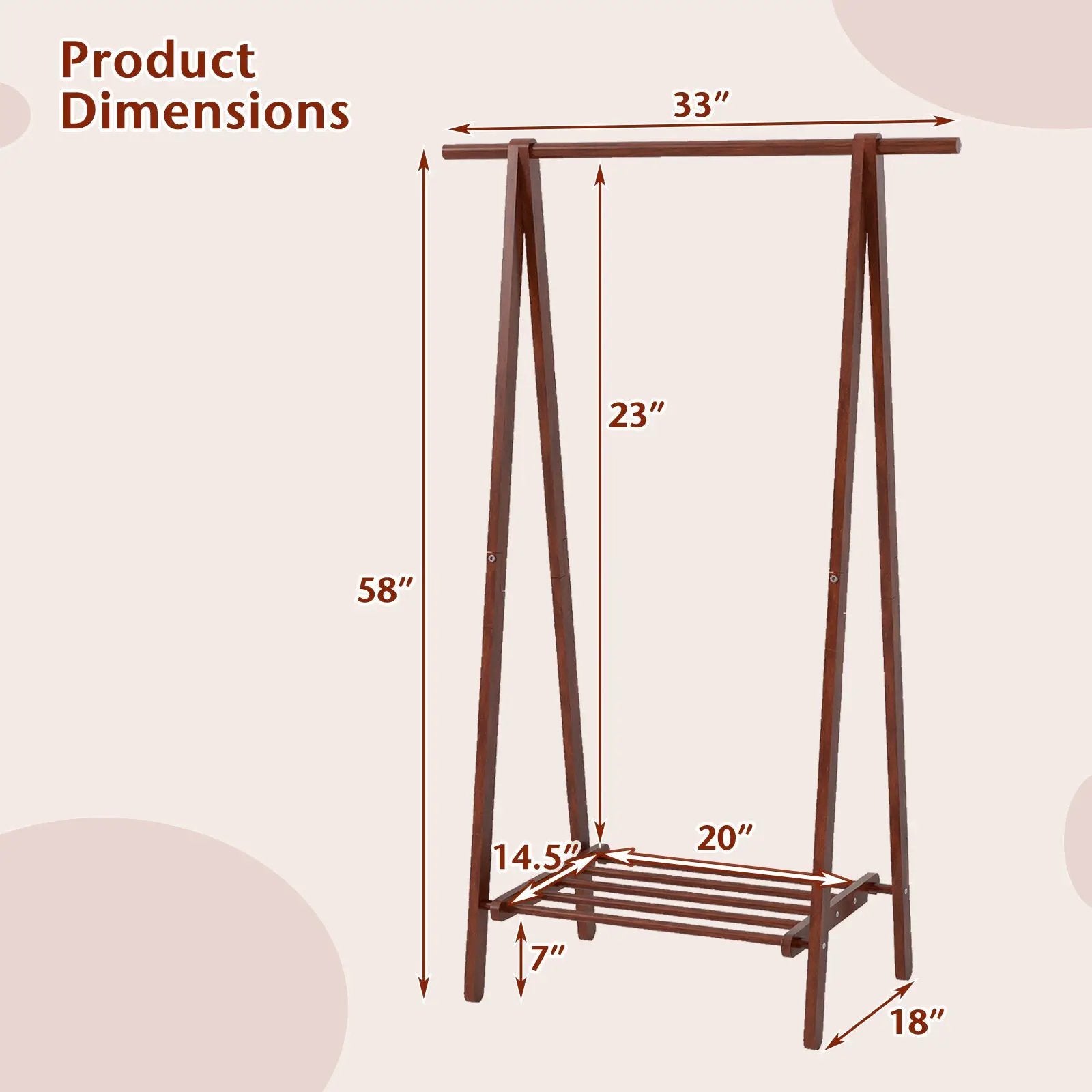 Folding Rubber Wood Clothes Hanging Rack Standing Garment Rack with Bottom Storage Shelf-Walnut by DirectDeals
