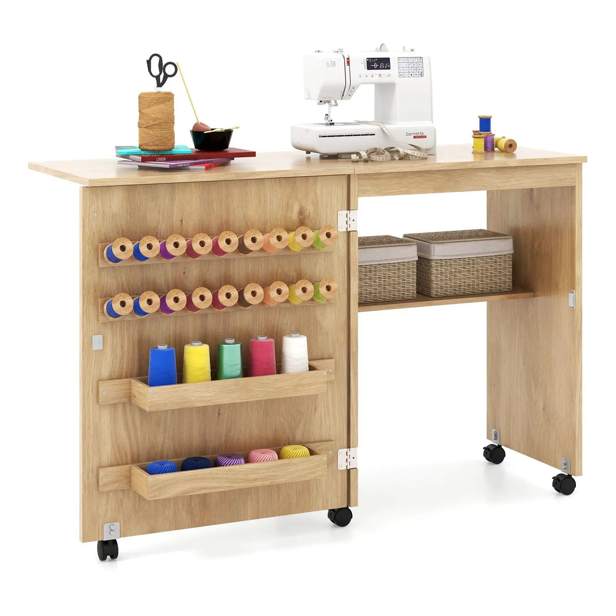 Folding Sewing Table with Storage Shelf and 5 Lockable Wheel, photo 3 of 10
